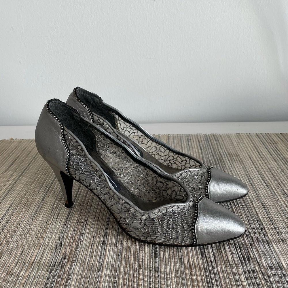 Stuart Weitzman Silver Lace Pumps